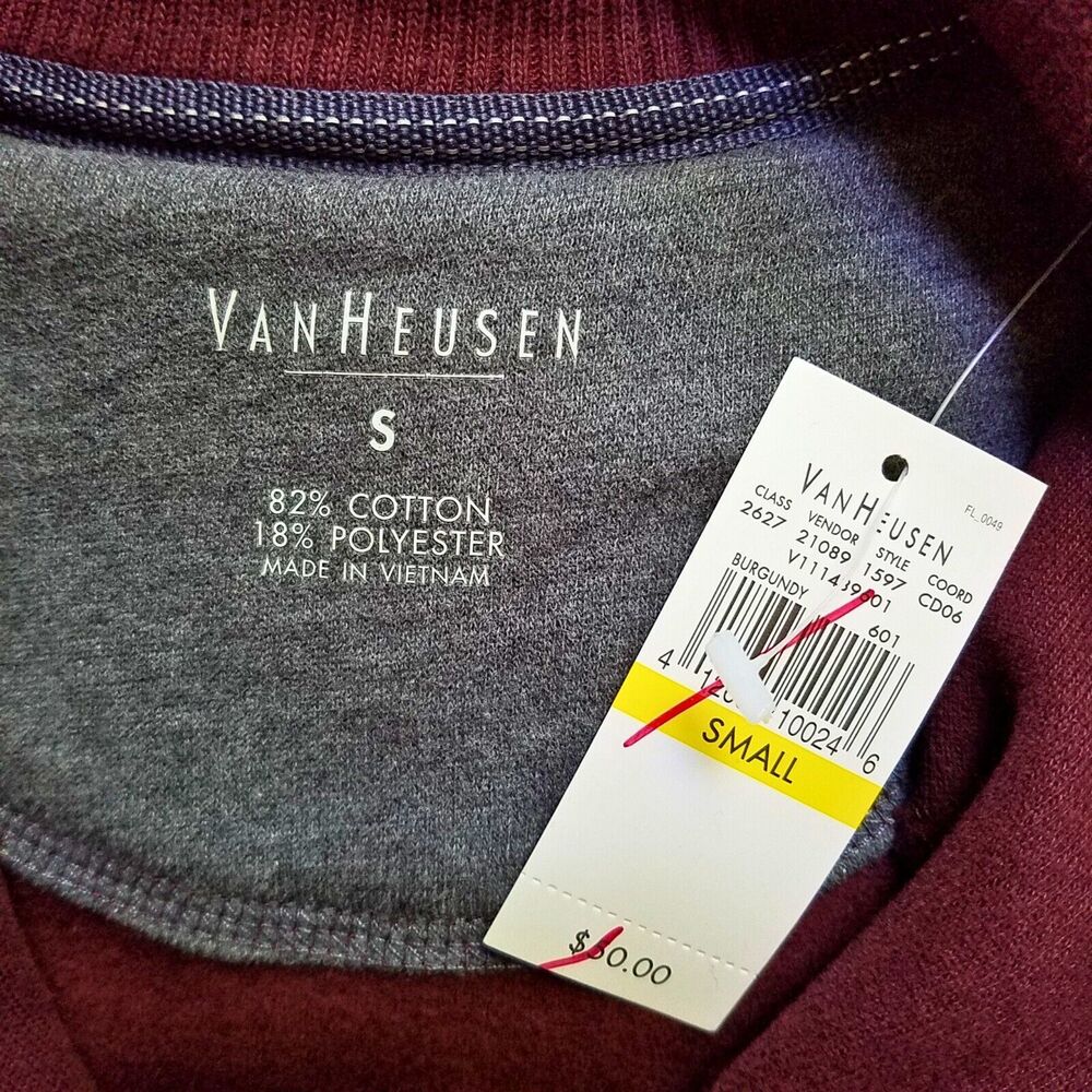 Van Heusen Quarter Zip Fleece-Lined Pullover Men Small Burgundy Sweatshirt - Picture 4 of 4